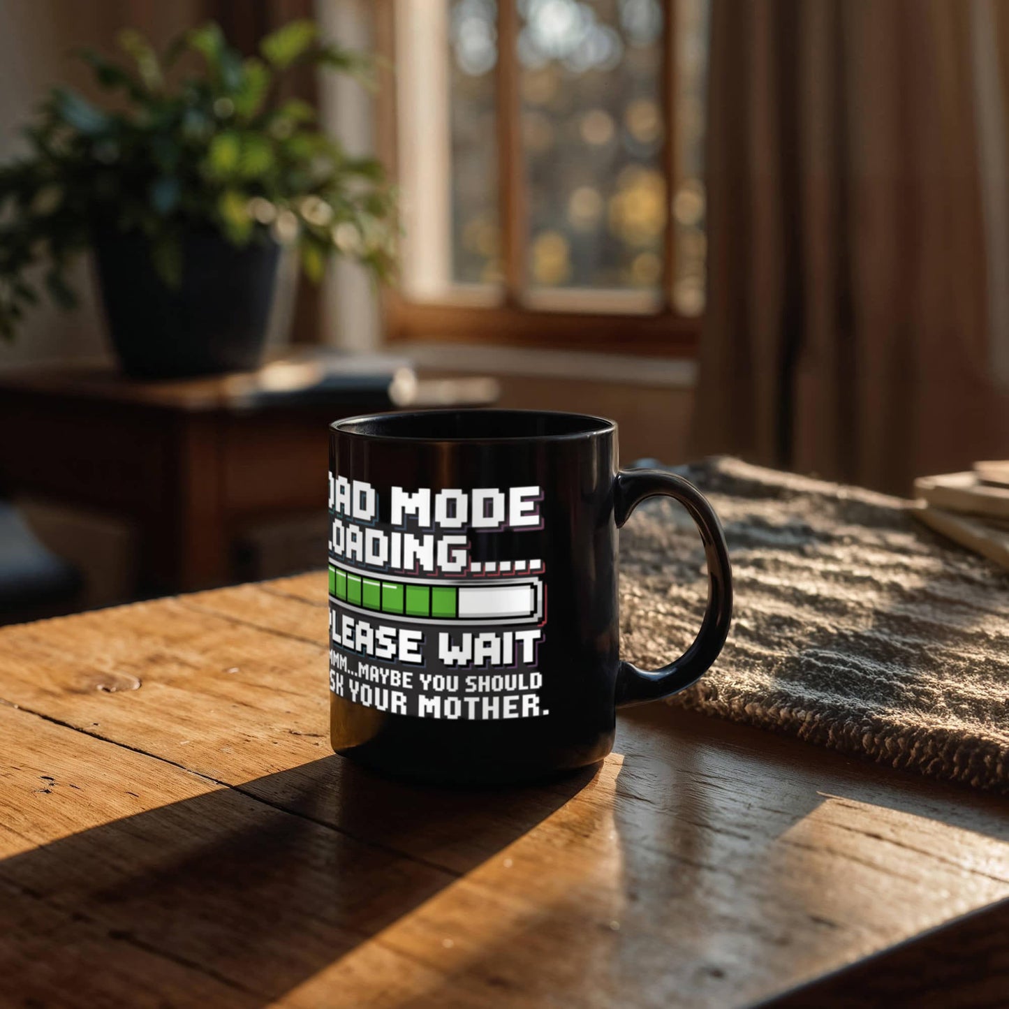 "Dad Mode Loading... Please Wait" Black Coffee Mug